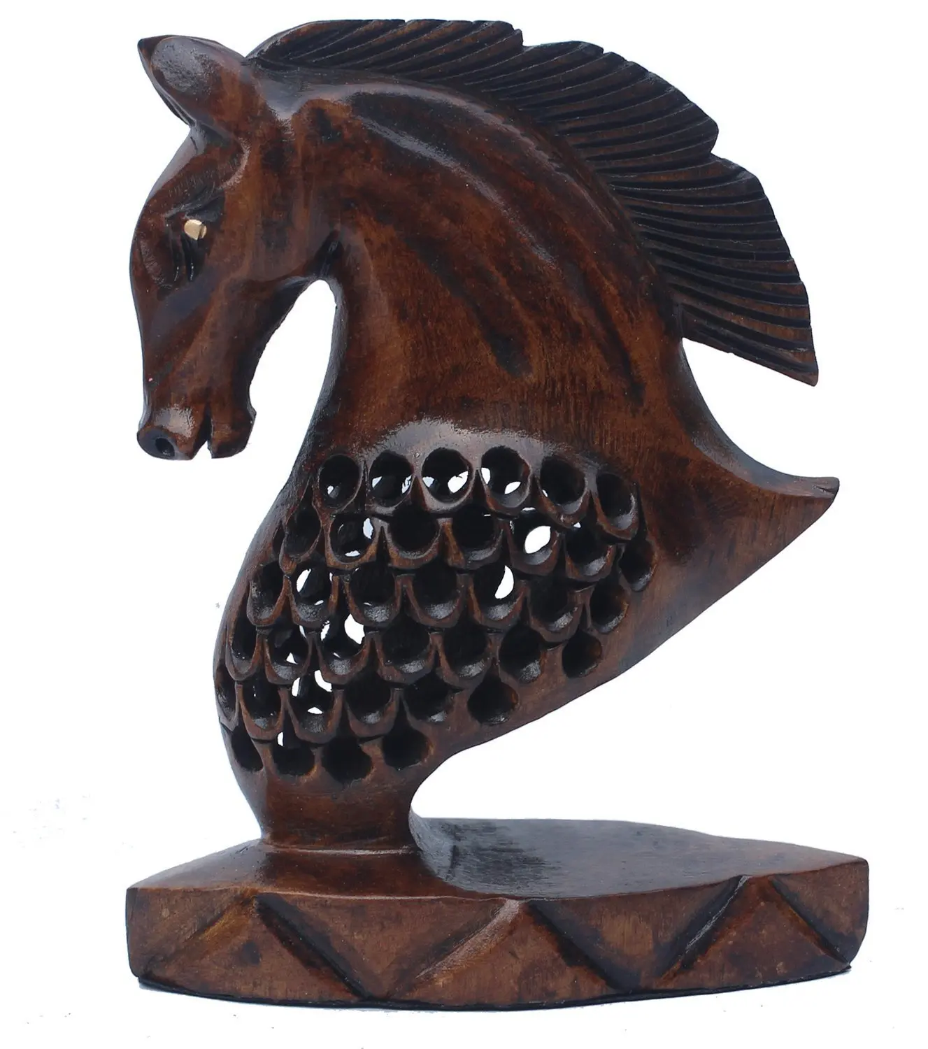 wooden horse head sculpture