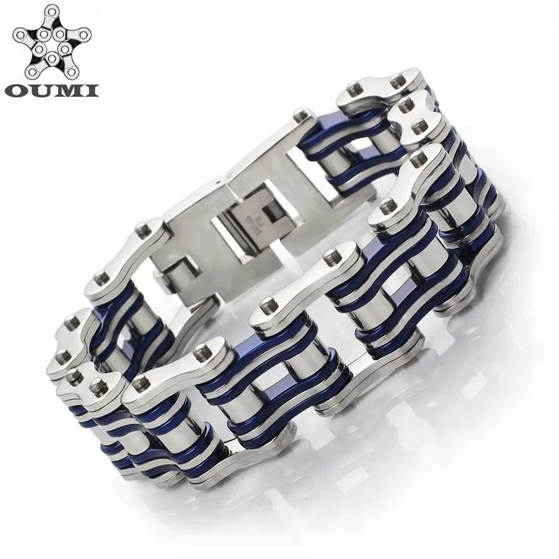

OUMI New Product Personalized Colorful 316L Stainless Steel Jewelry Bike Motorcycle Chain Mens Bracelet, Blue/silver/gold/black