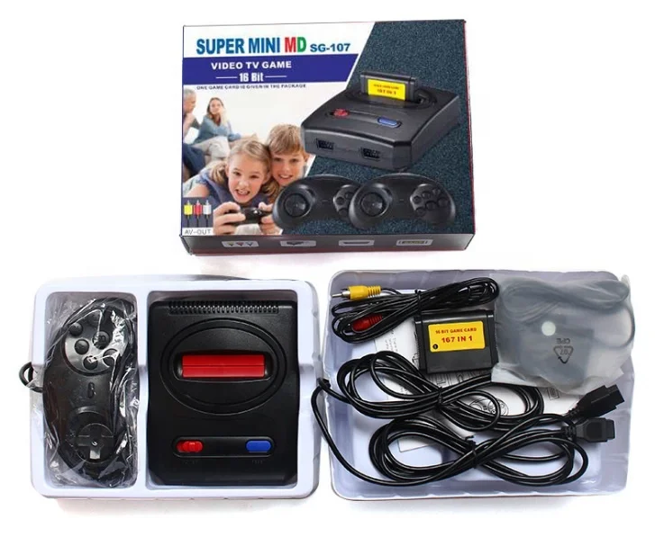 

16 bit classic family tv game consoles with two dual wired controllers with cartridge games