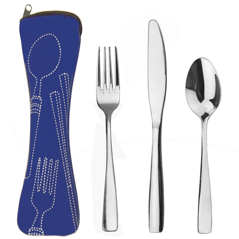 Promotional Gift Travel Cutlery With Case Fork Spoon Set For Camping
