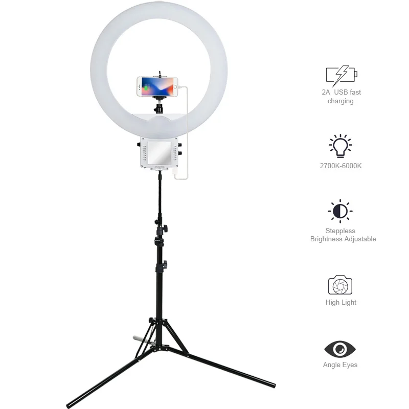 

YooCheese 90W Dimmable led ringight 18 inch kit 2700-6000K photography lighting led ring lamp studio light stand & bag, White