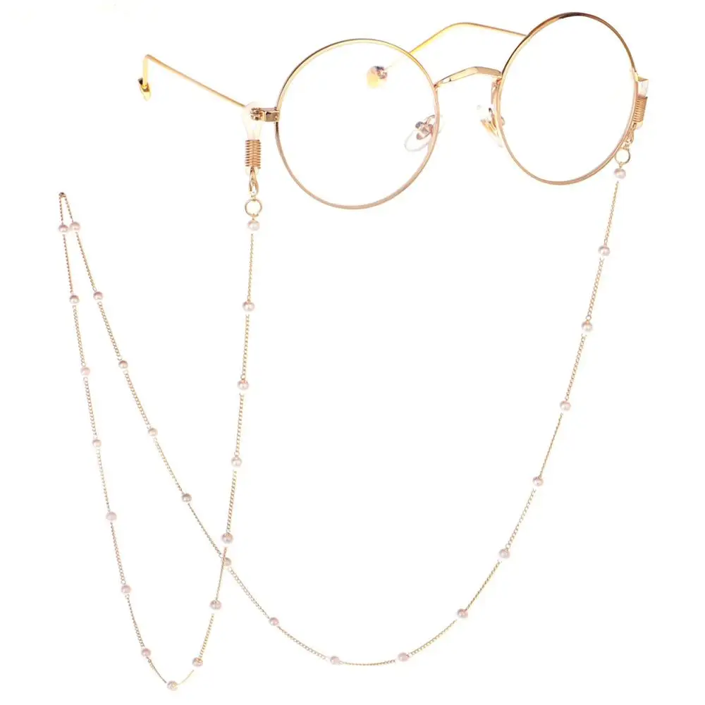 

Stylish and simple pearl glasses chain model with hot sale sunglasses chain strap pearl link chain, Gold