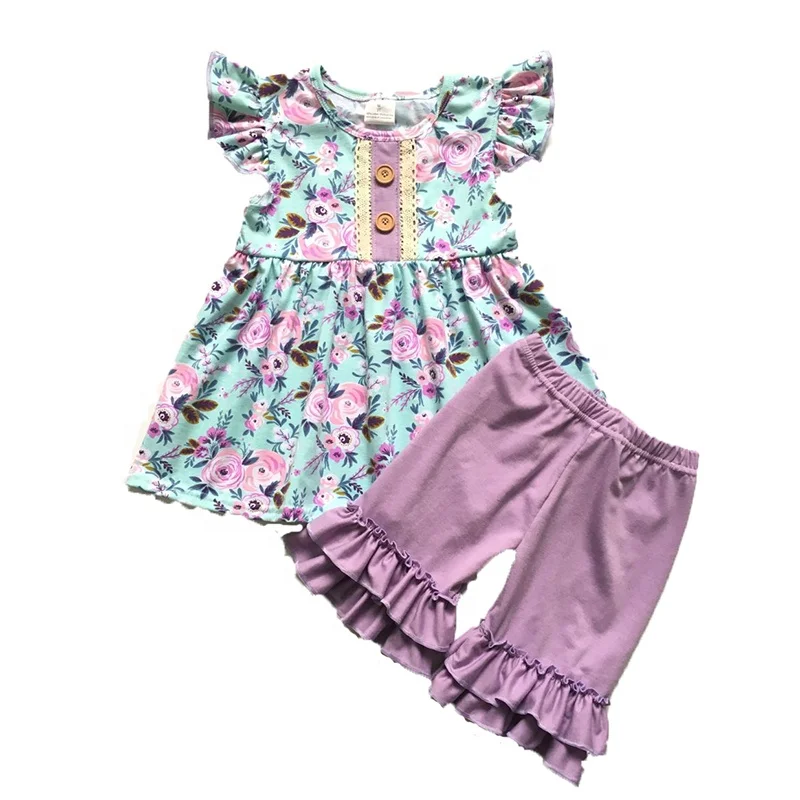 

New arrival fashion kids clothing set summer flower shorts set for baby clothes, Pink;green;yellow;white etc as your requirenment