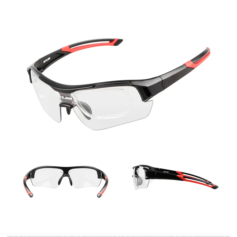 

GUB 5600 Photochromic Bicycle Sun Glasses Discoloration Riding Fishing Goggles Bike Sunglasses UV400 Eyewear Discolor Glasses, Black-red;black-blue;black-orange