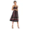 2019 Ladies V Neck Stripe Strapless Design Maxi Dress Women Summer Sleeveless Casual Dress