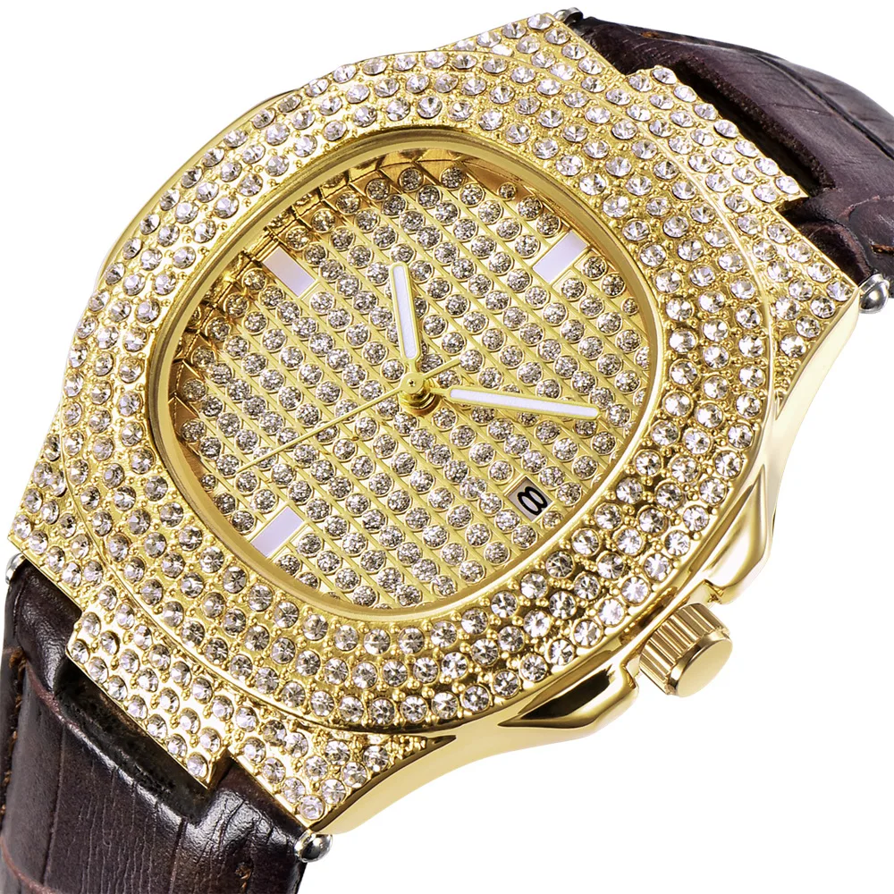 

XN1210P Mens Watches Top Luxury Brand Leather Strap Rhinestone Quartz Wristwatch Fashion diamond Watch Montres