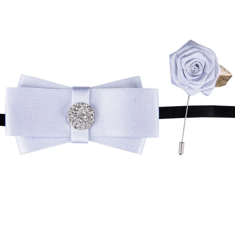 

Free Shipping Mens Plain White Lapel Pin Ribbon Bow Tie Brooch For Women