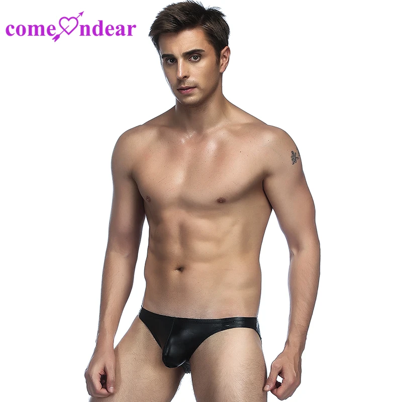 

Wholesale On Sale Plus Size Black Leather Sexy Men Boxer Brief