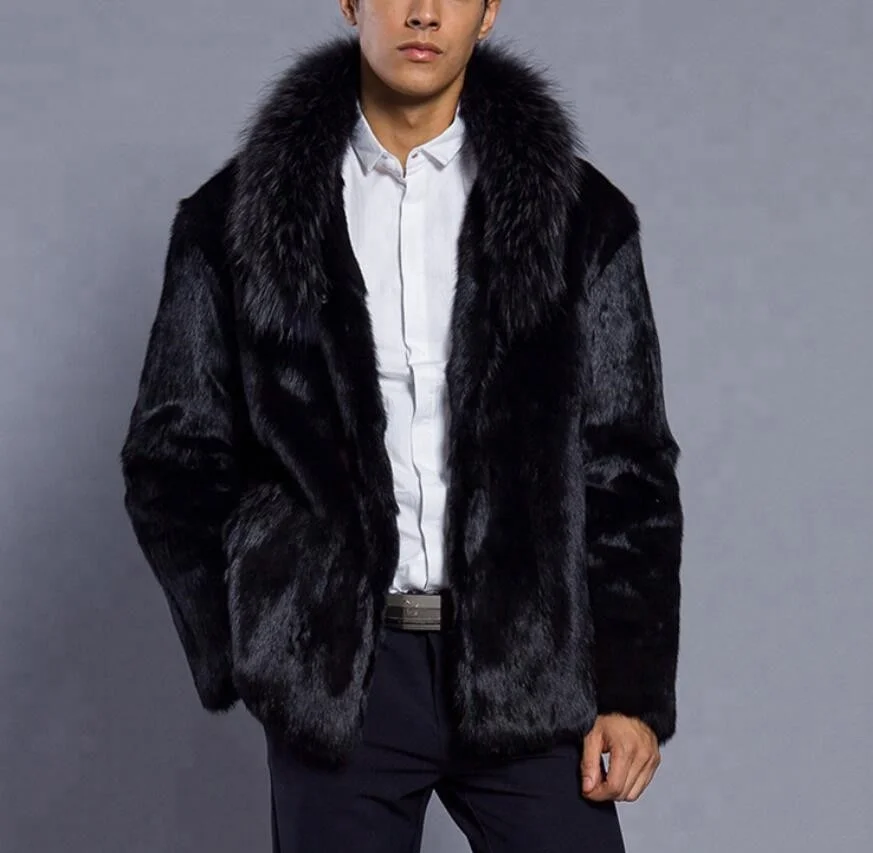 

Fashion Trend Men's Pike Coat Black Short Fox Fur Jacket