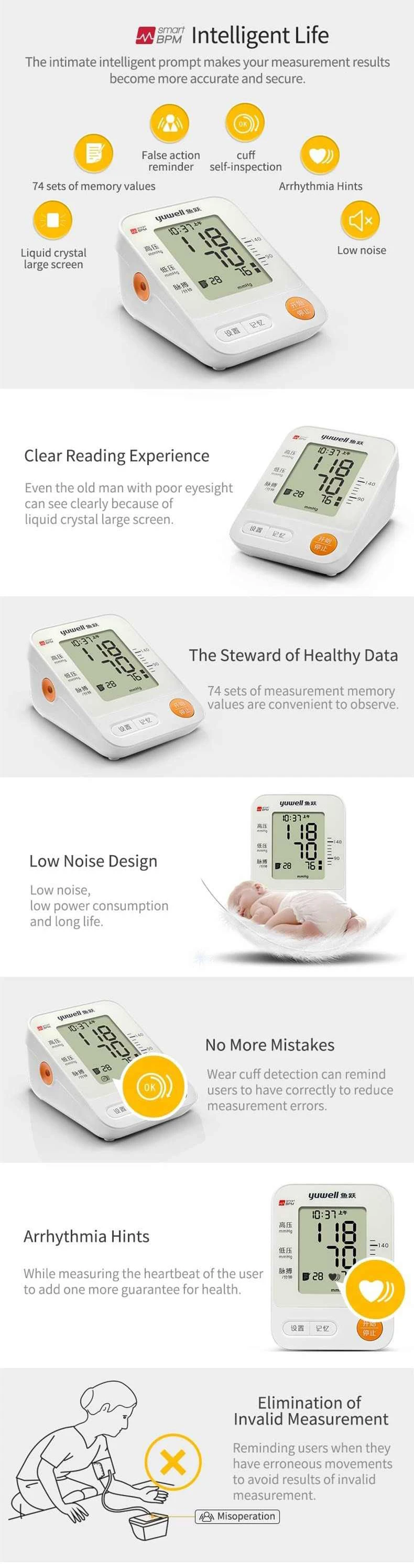 YUWELL Automatic digital blood pressure monitor for measure blood pressure and pulse