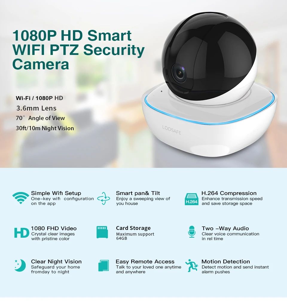 Loosafe 1080p Wireless Ip Camera Loop Recording Night Vision P2p Ip