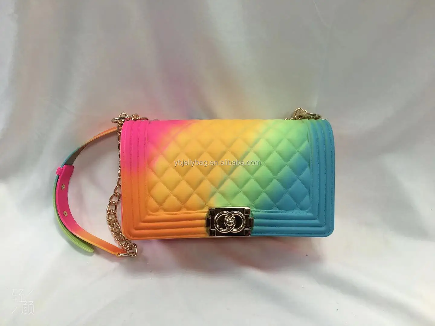 Stock Matte Color Jelly Bag Plaid Chain Single Shoulder Diagonal Female