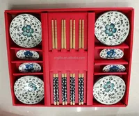 

Ywbeyond 12pcs set Chinese style Chopsticks dishes Chopstick holder dinnerware tableware with red gift box for Wedding Souvenir