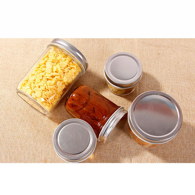 

Wholesale empty Glass honey packaging fruit jelly jar With Stainless Steel Lid, Transparent color/ clear color or customized