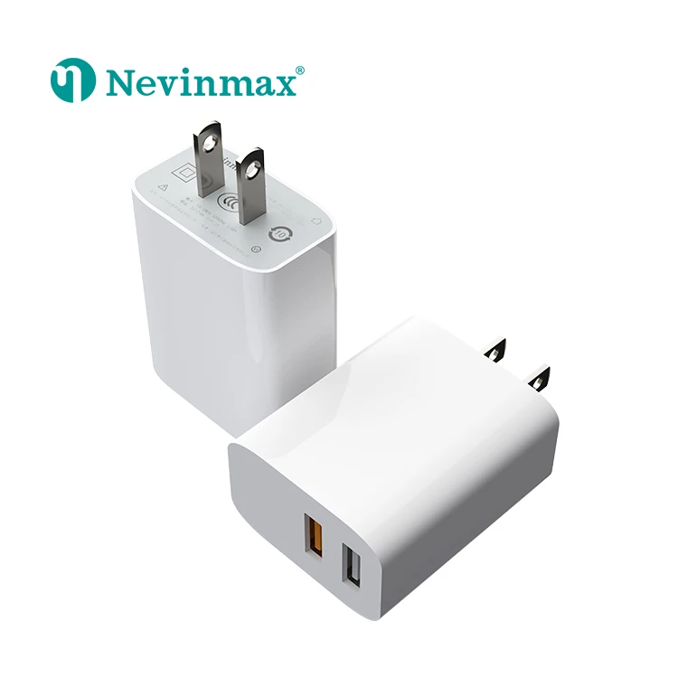 

Nevinmax OEM Fireproof Portable QC3.0 Dual USB Wall Charger 18W Fast Charge Wall Charger Adapter, White;black