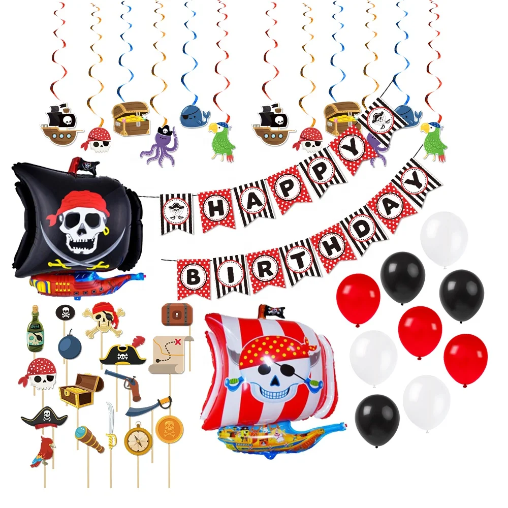 Piraat thema verjaardagsfeestje decoraties gelukkige verjaardag opknoping decoratie banner piratephoto props ballon piraat feestartikelen