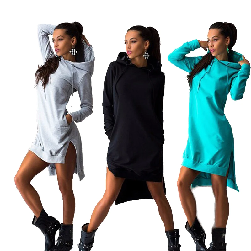

2018 Hot Sales Cotton Fashion Sexy Party Hooded Women's Casual Long Dress, Gray;black;lake blue