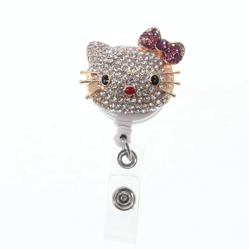 lovely Kitty cat rhinestone retractable badge holder reel with clip, Various;as your choice