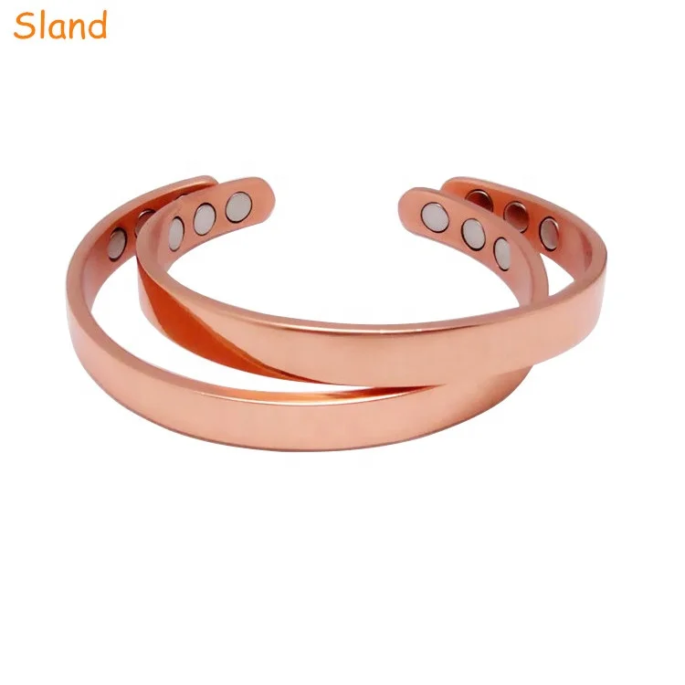 

Guangzhou Sland wholesale Healing Bio health cuff jewelry 6pcs magnet Pain Relief 900 pure magnetic copper bracelet, Rose gold