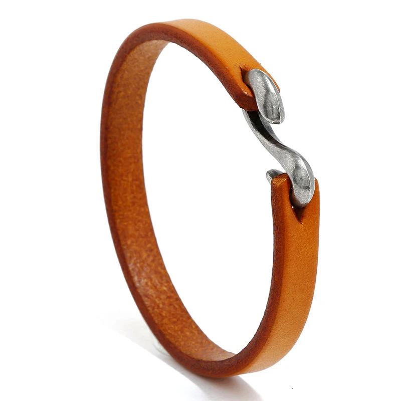 

Manly Brown With Simple Metal Hook Genuine Blank Personalized Leather Bracelets For Men