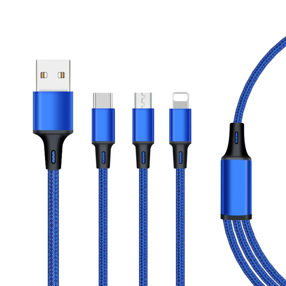 

wholesale Nylon braided phone cord 3 in 1 data cable Usb Type-C Cable Usb 2.0 Data Charging Cable for android Samsung phone