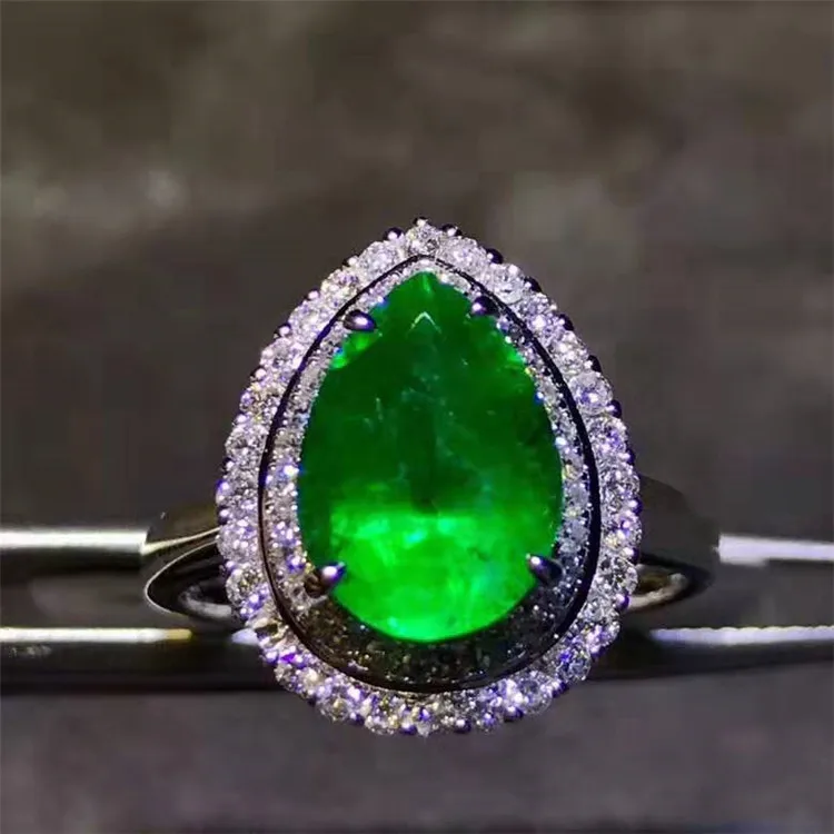

vintage luxury lady wedding engagement jewelry 18k gold stone ring 2.52ct Colombia natural vividgreen emerald ring
