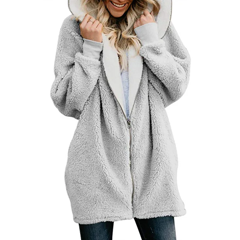 

9 Color S-5XL Plus Size Women Winter Zip Coats Hooded Thick Soft Lamb Warm Hoodies Tops Outwear Jacket Mid Long Coat