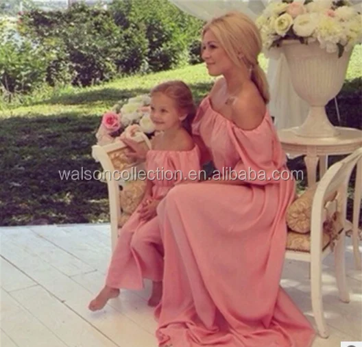 

mommy and me maxi dress Stripe fashion Chiffon A word shoulder Pants Short Sleeve Dress, As show