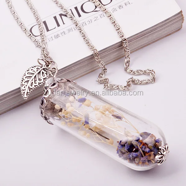 new design dried flower necklace jewelry , glass bottles Wish Necklace