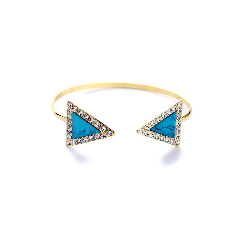 

sl00213a Stylish Vintage Triangular Blue Stone Diamond Encrusted Gold Plated Bracelet Women 2021