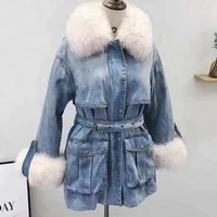 

Newest selling winter denim coat women down jacket goose down coat with real fox fur collar cuff