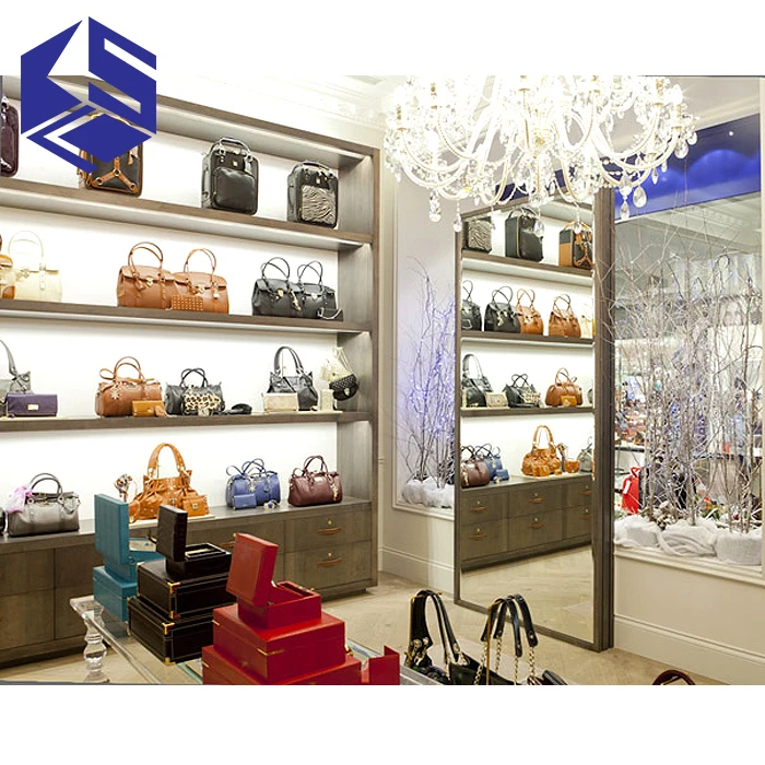 Fancy Handbag Store Design And Decoration Wooden Bag Display Rack - Buy ...
