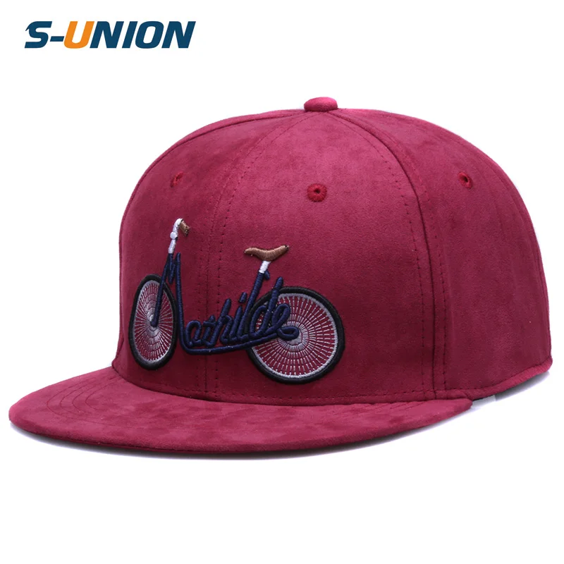 

S-UNION New fashion casual embroidery bicycle flat bill hip hop hats girls boys suede snapback caps