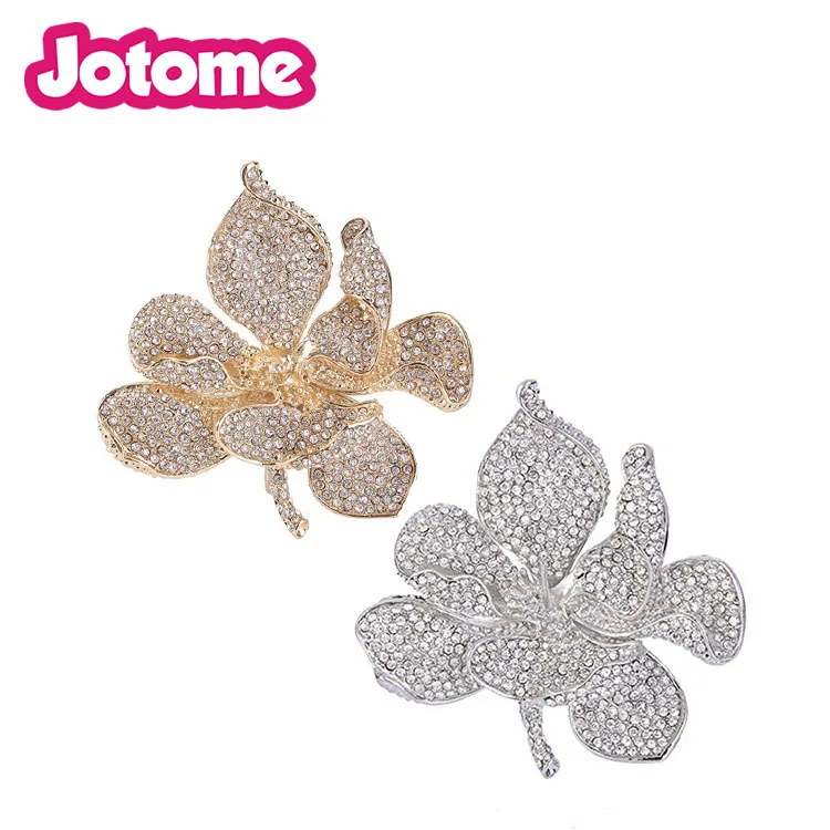 

Rhinestone Silver Gold Plated Orchid Flower Petals Brooch Women Dress Decoration, Various, as your choice