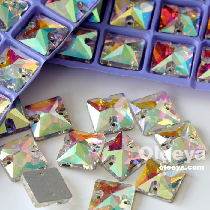 Factory Direct Sale 3A Glass square Crystal ab Flat Back Sew on Rhinestone Sewing on Clothes