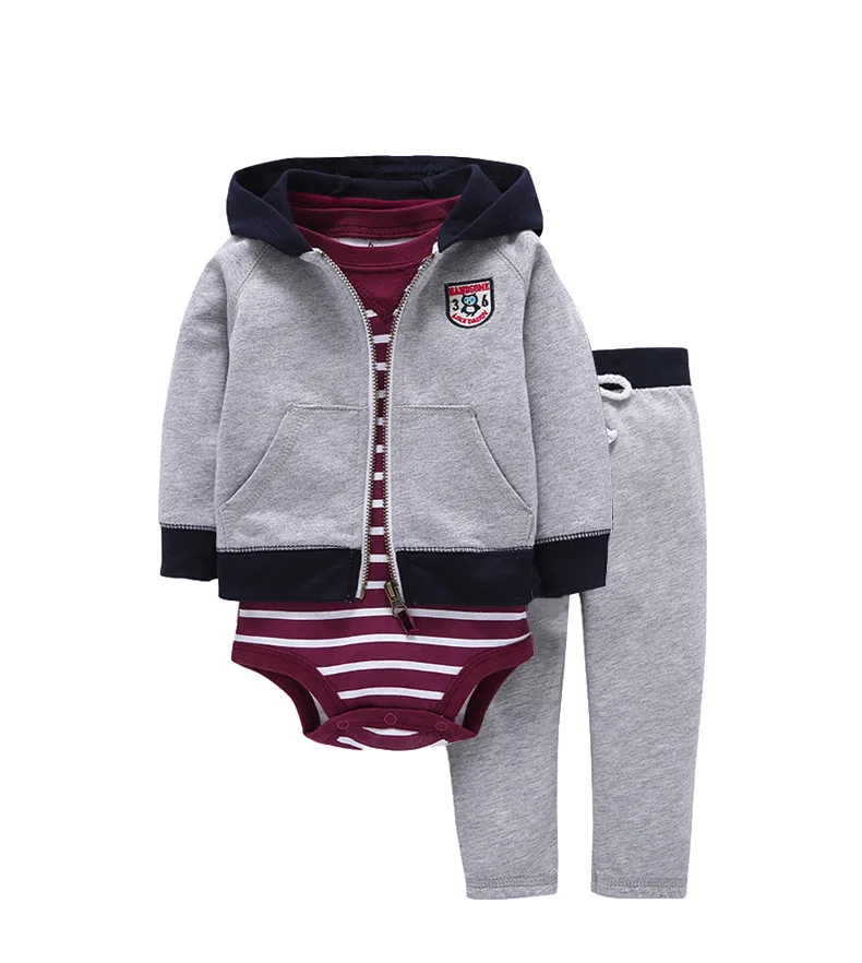 

Boutique baby winter clothing set 3 pcs set hooded jacket romper and pants, 8 patterns for option