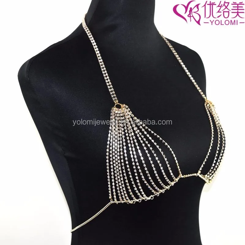

Crystal Bra Chain Rhinestone Bra Harness Body Chain Jewelry in Bulk 1221G, Gold & silver