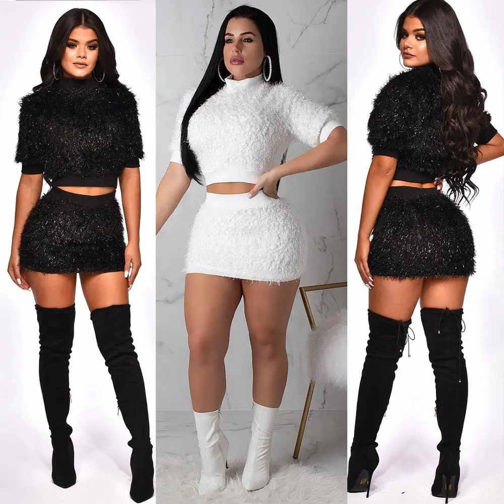 

New high-necked short-sleeved blouse and mini-skirt two-piece set for women, N/a