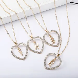 Romantic Love Heart Rhinestone 26 Initial Letters Pendant Necklace For Girls Women 2