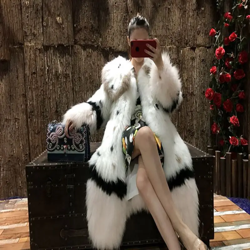 YRC208 New Arrival Fashion Women Winter Fluffy Natural Real Knitted White Fox Fur Coat