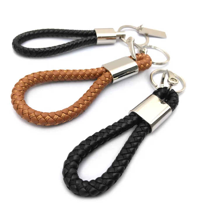 High Quality Leather Woven Keychain Blank Plain Embroidery Keychains ...