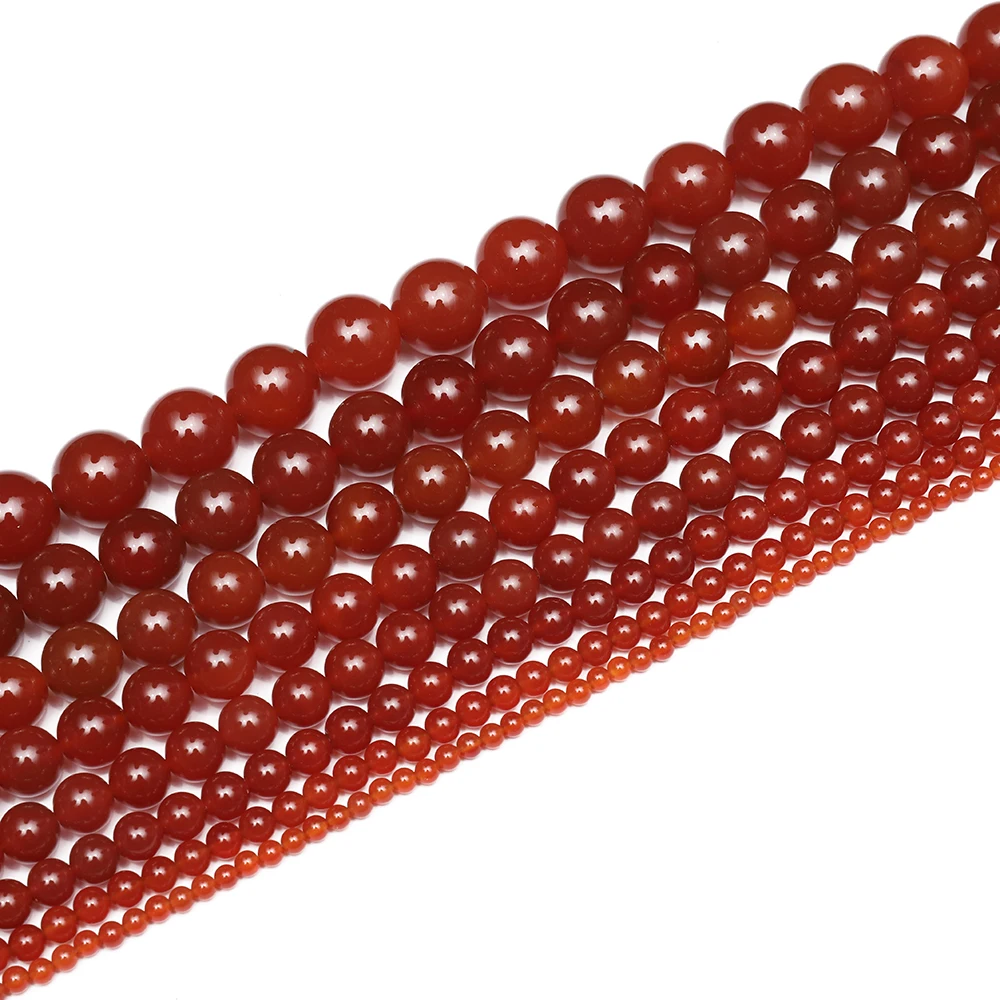 

2mm-16mm Choose Size DIY Gems Natural Red Agate Carnelian Gemstone Round Loose Spacer Beads For Jewelry Making 15"
