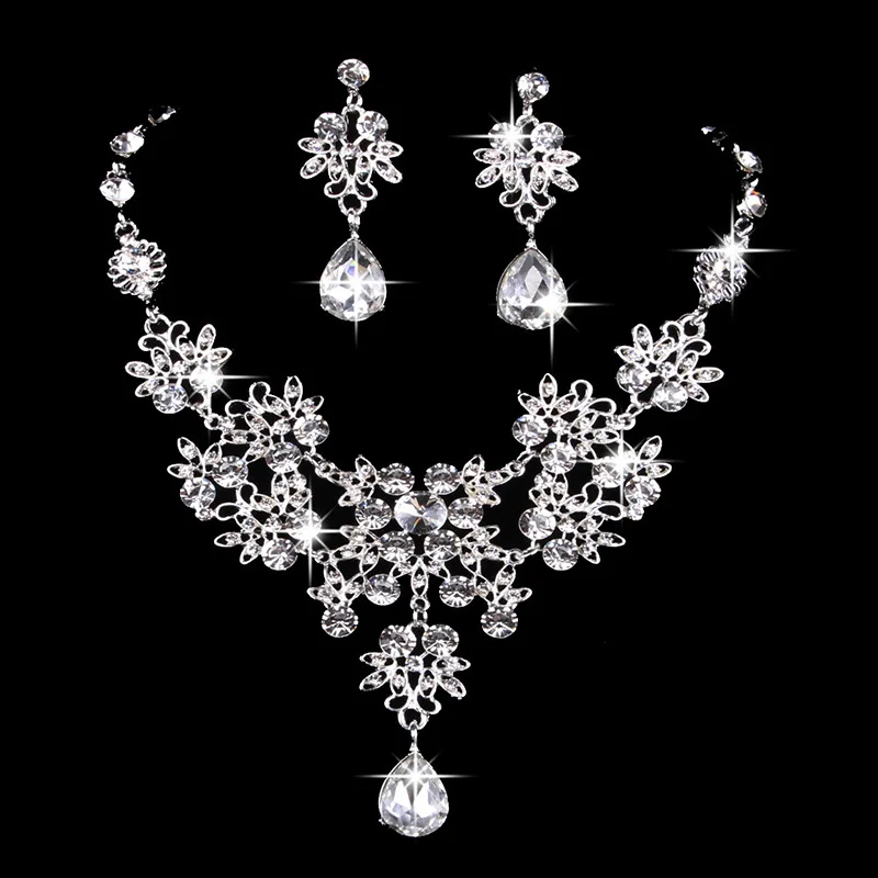 crystal jewelry zircon necklace and stud earrings women sets wedding jewelry