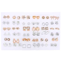 

36 Pairs Gold & Silver Colorful Rhinestone Hollow Flower Cute Bear Animals Mix Style Stud Earrings Set For Women Girls Jewelry