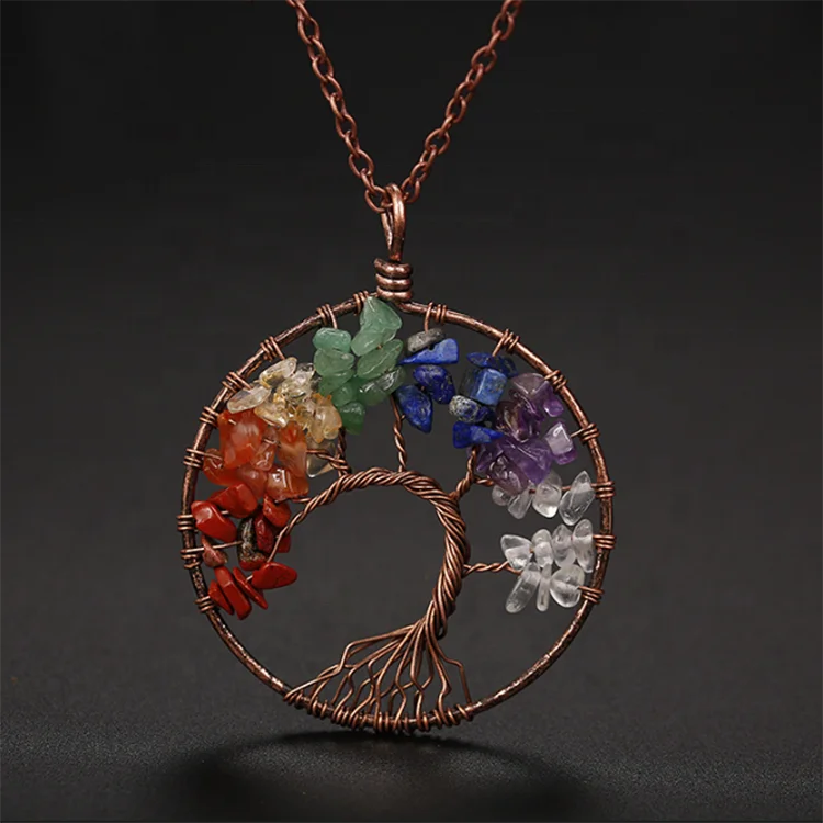 

7 Chakra Tree Of Life Pendant Necklace Copper Crystal Natural Stone Necklace Quartz Stones Pendants Necklace