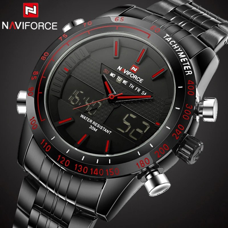 

2016 Top Luxury Brand Naviforce Waterproof Date Clock Male Steel Swim Quartz Men Sport Wrist Watch, Black