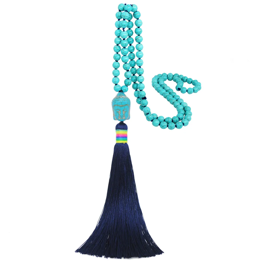

Hot Sale Bohemian Jewelry Stone Beads Tassels Necklace Long Strand Pendant In Stock, As picture