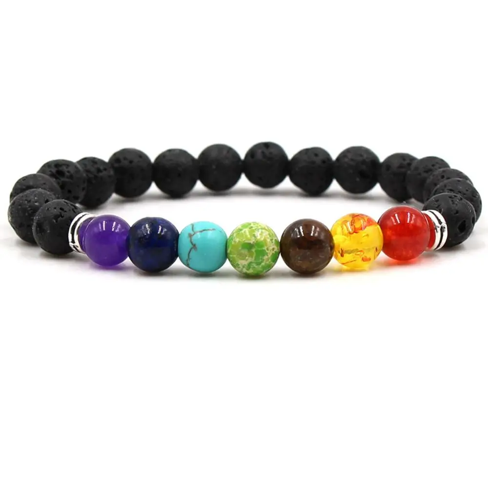 

Beaded Bracelet Natural Healing Balance Beads Yoga Valconic Healing Energy Lava Stone 7 Chakra Diffuser Bracelet, 7 chakra bracelet