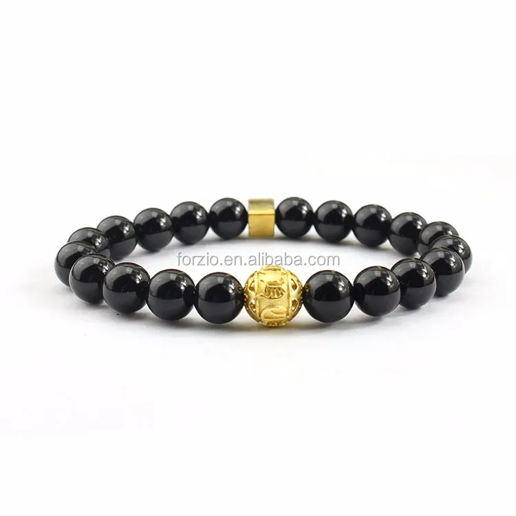 

BN1003 New products 2017 black onyx bracelet with gold spacer bead,men's black stone energy bracelet, Black and gold