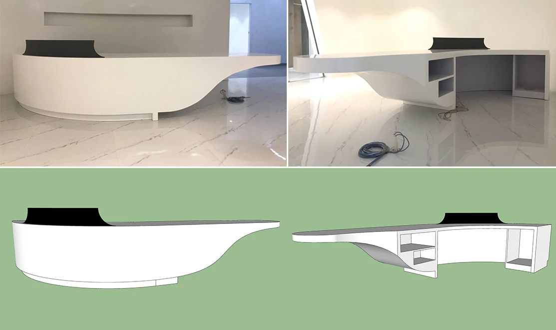 Luxury Acrylic Wood Curved Office Furniture Beauty Salon Hospital Reception Desk Front Table Design